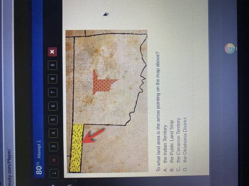 To what area is the arrow pointing on the map above?  a. the cimarron territory b. the indian territ