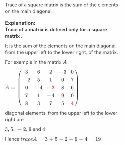 What does trace of matrix mean explain with examples