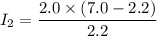 I_{2}=\dfrac{2.0\times(7.0-2.2)}{2.2}