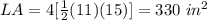 LA=4[\frac{1}{2}(11)(15)]=330\ in^{2}