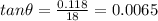 tan\theta =\frac{0.118}{18}=0.0065