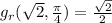 g_{r}(\sqrt{2},\frac{\pi}{4})=\frac{\sqrt{2}}{2}\\