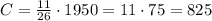 C=\frac{11}{26}\cdot1950=11\cdot75=825