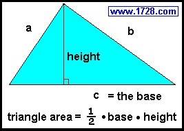 What is the area of a triangle whose base is 15 centimeters and whose height is 10 centimeters?  im
