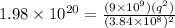 1.98 \times 10^{20} = \frac{(9\times 10^9)(q^2)}{(3.84 \times 10^8)^2}