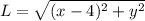 L=\sqrt{ (x-4)^2 + y^2 }