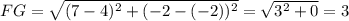 FG=\sqrt{(7-4)^2+(-2-(-2))^2}=\sqrt{3^2+0}=3
