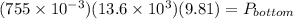 (755 \times 10^{-3})(13.6 \times 10^3)(9.81) = P_{bottom}