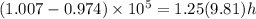 (1.007 - 0.974)\times 10^5 = 1.25 (9.81) h