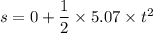 s=0+\dfrac{1}{2}\times5.07\times t^2