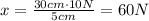 x=\frac{30 cm \cdot 10 N}{5 cm}=60 N