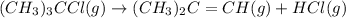 (CH_3)_3CCl(g)\rightarrow (CH_3)_2C=CH(g)+HCl(g)