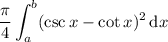 \displaystyle\frac\pi4\int_a^b(\csc x-\cot x)^2\,\mathrm dx