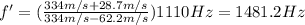 f'=(\frac{334 m/s+28.7 m/s}{334 m/s-62.2 m/s})1110 Hz=1481.2 Hz