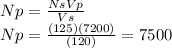 Np=\frac{NsVp}{Vs}\\Np=\frac{(125)(7200)}{(120)}= 7500