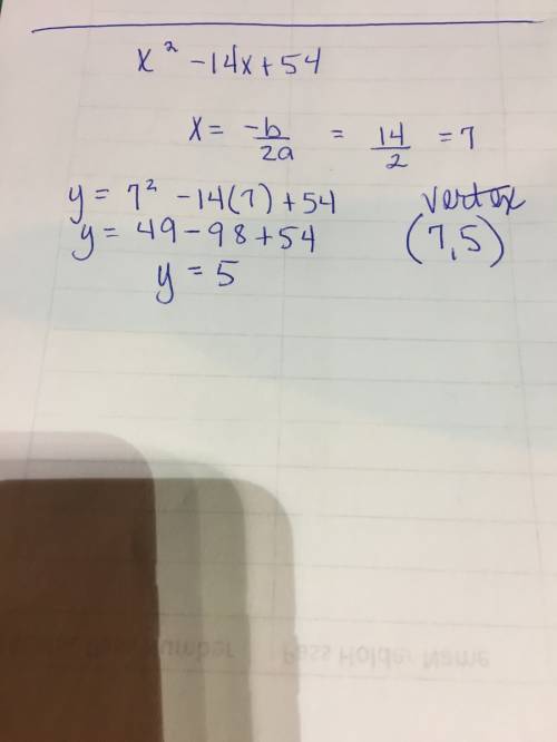 What is the vertex of g(x)=x^2-14x+54 ?