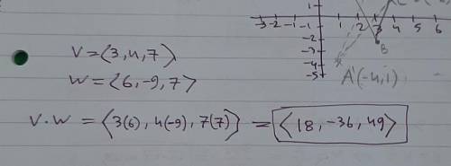 Find the indicated dot product. r = < 9, -7, -8> , v = < 3, 4, 7> , w = < 6, -9, 7>