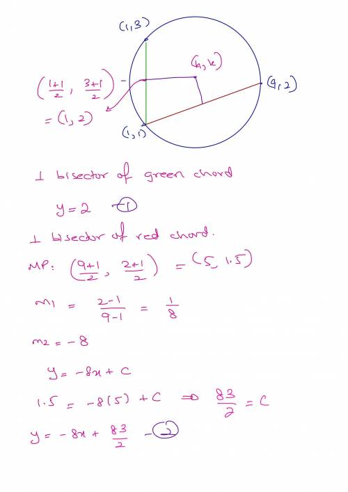 50 points and brainliest write the general equation for the circle that passes through the points (1