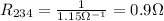 R_{234}= \frac{1}{1.15 \Omega^{-1}}=0.9 \Omega