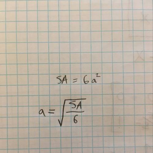 The surface area (sa) of a cube with a as the length of each of its sides is given by the formula sa