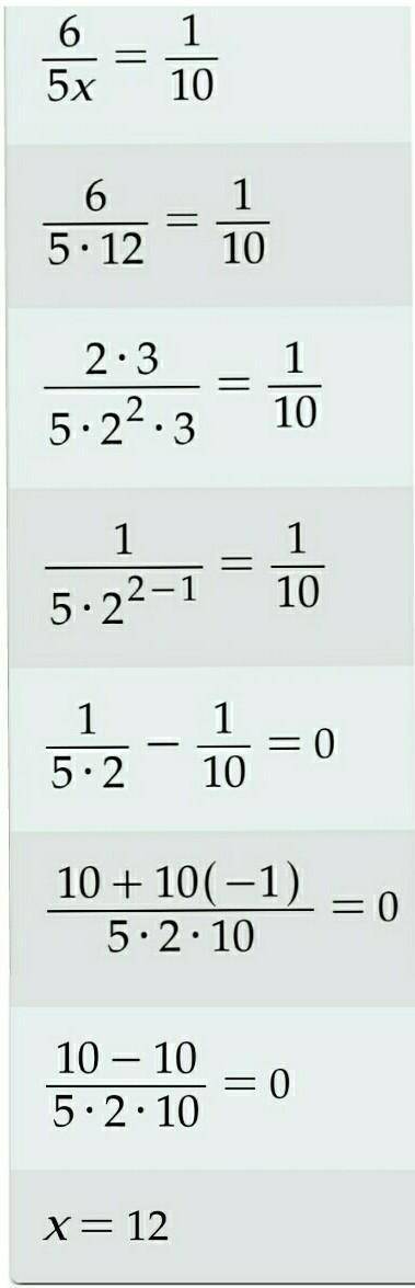 6/5 x = 1/10 put answer as fraction  first person gets brainliest