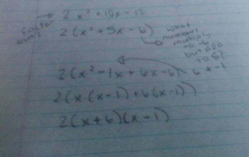 What is the factored completely , the expression 2x2 +10x-12 is equivalent to
