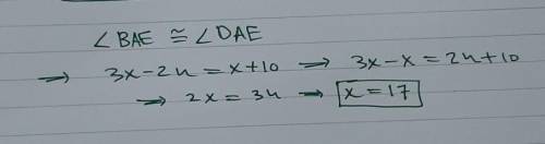 In circle a, ∠bae ≅ ∠dae. circle a is shown. line segments a b, a e, and a d are radii. lines are dr