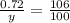 \frac{0.72}{y}=\frac{106}{100}