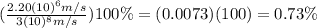(\frac{2.20(10)^{6} m/s}{3(10)^8 m/s})100\%=(0.0073)(100)=0.73\%