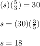 (s)(\frac{5}{3})=30\\\\s=(30)(\frac{3}{5})\\\\s=18