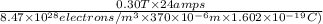 \frac{0.30 T \times 24 amps}{8.47 \times 10^{28} electrons/ m^{3} \times 370 \times 10^{-6} m \times 1.602 \times 10^{-19} C)}