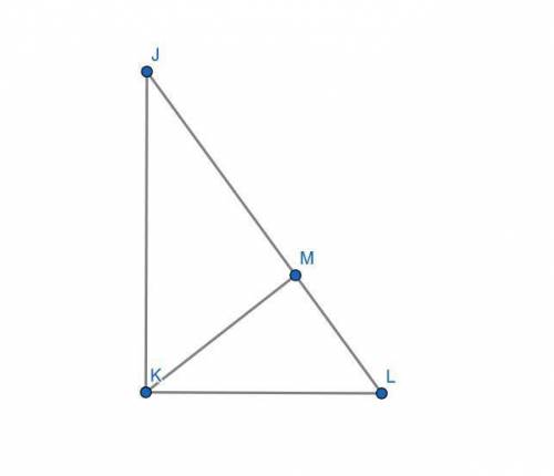 Triangle j k l is shown. angle j k l is a right angle. an altitude is drawn from point k to point m