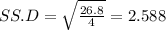SS.D = \sqrt{\frac{26.8}{4}} = 2.588