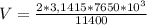 V = \frac{2*3,1415*7650*10^{3} }{11400}