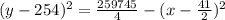 (y-254)^2=\frac{259745}{4}-(x-\frac{41}{2})^2