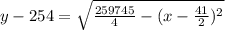 y-254=\sqrt{\frac{259745}{4}-(x-\frac{41}{2})^2