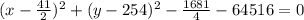 (x-\frac{41}{2})^2+(y-254)^2-\frac{1681}{4}-64516=0