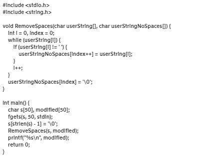 Write a program that removes all spaces from the given input. you may assume that the input string w