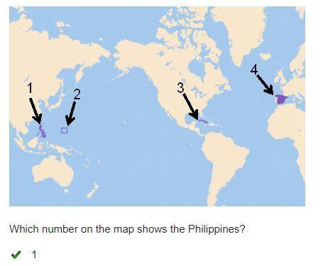 Which number on the map shows the philippines?  o 1 2 3 4