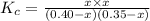 K_c=\frac{x\times x}{(0.40-x)(0.35-x)}