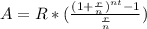 A = R*(\frac{(1+\frac{r}{n})^{nt}-1 }{\frac{r}{n} } )