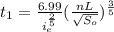 t_{1}=\frac {6.99}{i_{e}^{\frac{2}{5}}}(\frac {nL}{\sqrt {S_{o}}})^{\frac {3}{5}}