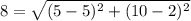 8=\sqrt{(5-5)^2+(10-2)^2}