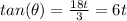 tan(\theta)=\frac{18t}{3} = 6t