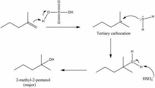 Draw the major organic product of the regioselective reaction of 2-methyl-2-pentene with h2o in pres