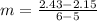 m=\frac{2.43-2.15}{6-5}