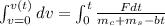 \int\limit ^ {v (t)} _ {v = 0} dv = \int\limit^t_0 \frac{Fdt} {m_ {c} + m_ {s} -bt}