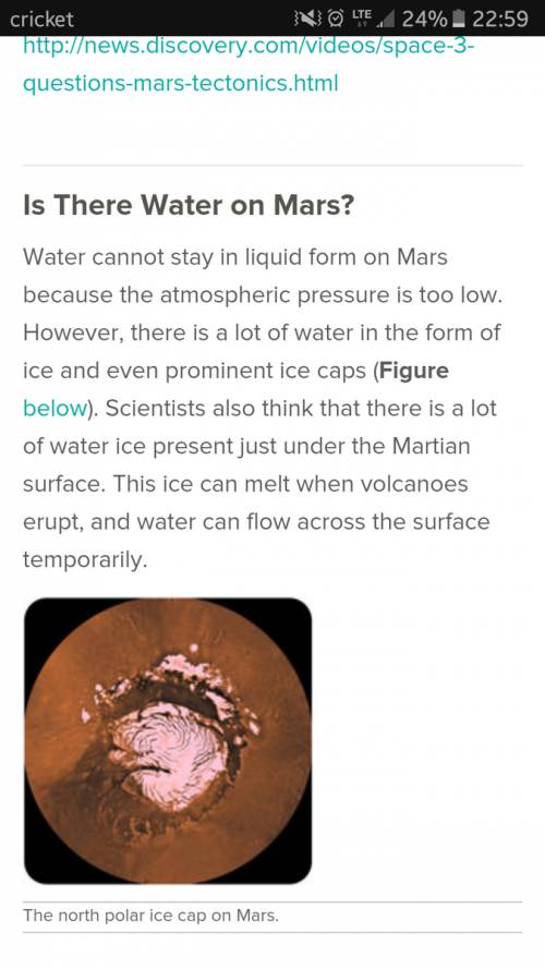 Which two inner planets have water in the form of ice?   a.  mars and earth  b.  mercury and mars  c