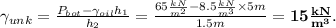 \gamma_{unk} = \frac{P_{bot} - \gamma_{oil}h_1}{h_2} = \frac{65\frac{kN}{m^2} - 8.5\frac{kN}{m^3}\times 5m}{1.5m} = \mathbf{15 \frac{kN}{m^3}}.