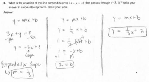 Write the equation of the line perpendicular to 3x + y = -8 that passes through (-3,1) . write your